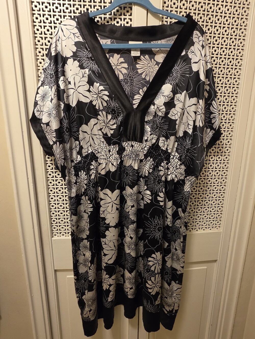 Black & Silver Floral V-Neck Dress